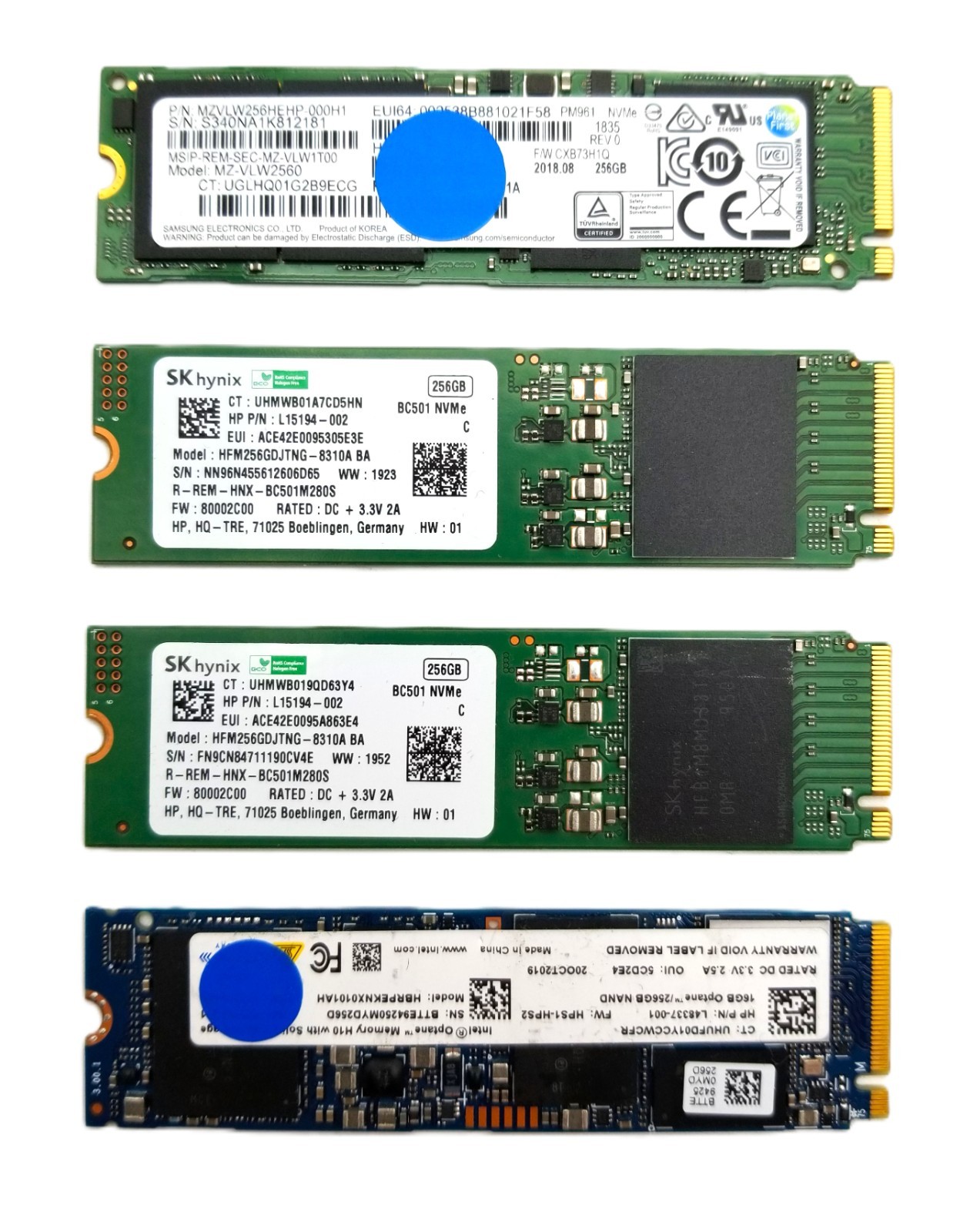 *Lot of 4* Mixed Brand NVME M.2 SSDs | 256GB | See Photo