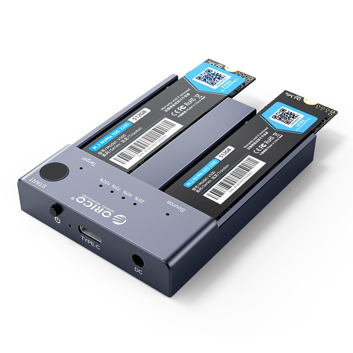 ORICO  M Key Dual Bay M.2 SSD NVMe M.2 Enclosure Offline Clone Duplicator 10Gbps