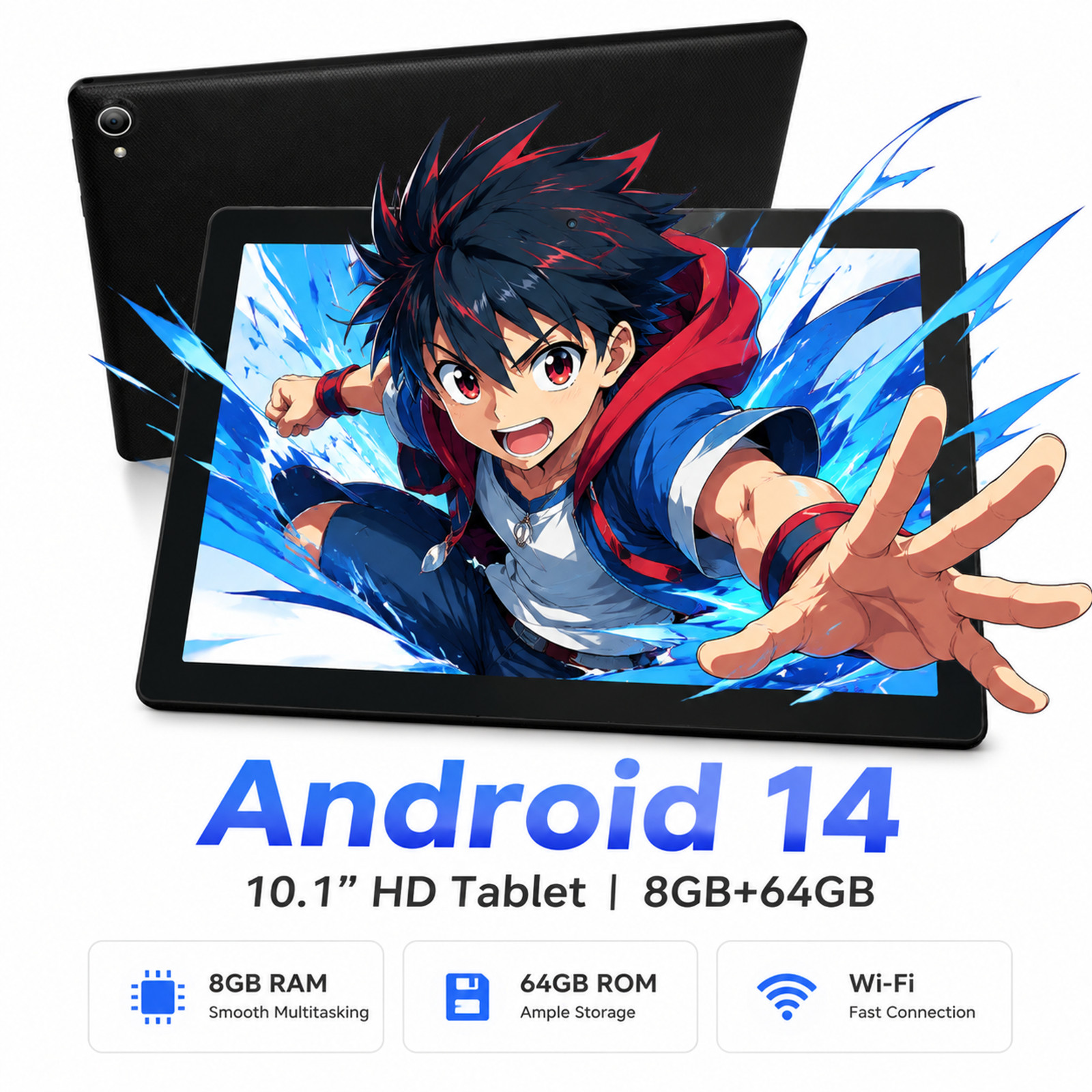 AEEZO 10.1 inch Octa-Core Android14 Tablet 8+64GB ROM,Dual Camera Bluetooth WIFI