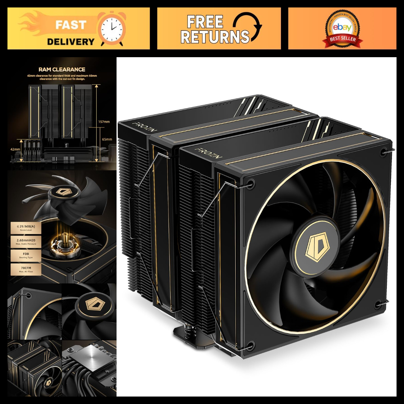 Dual-Tower CPU Cooler, Limited Edition, High Performance, ID Cooling, Silent Ope