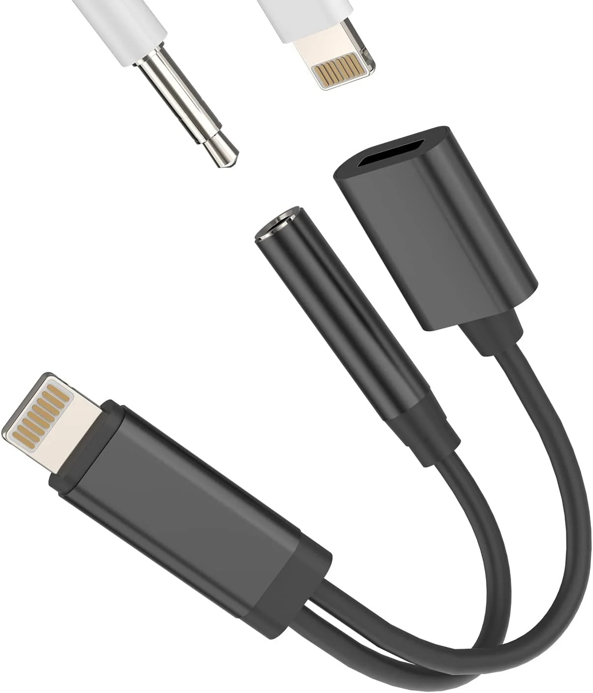 2 in 1 Lightning to 3.5mm AUX Adapter Headphone Charger Splitter Audio Cable