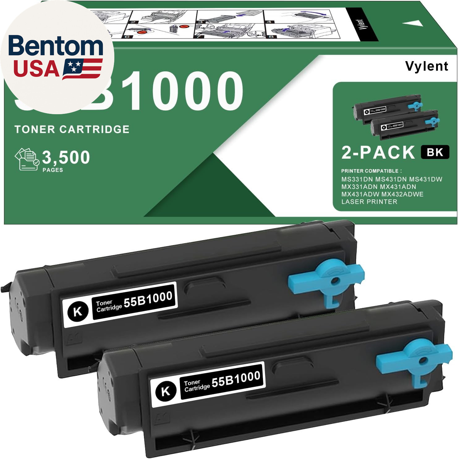 55B1000 High Yield Toner Cartridge (With Chip) Replacement for Lexmark 55B1000 B