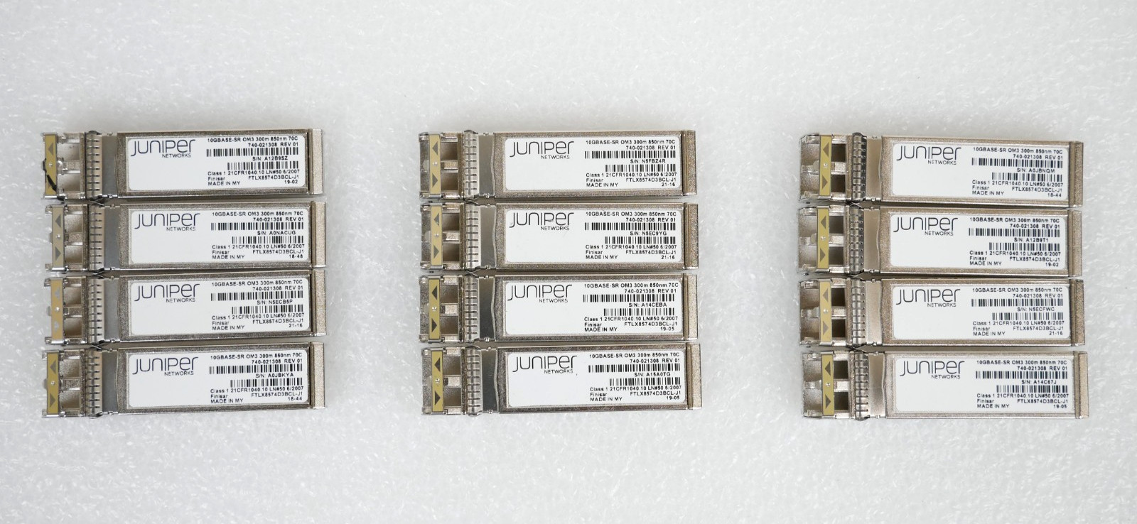 Lot of 12 Juniper 740-021308 FTLX8574D3BCL-J1 10GBASE-SR 300m 850nm SFP+ Modules