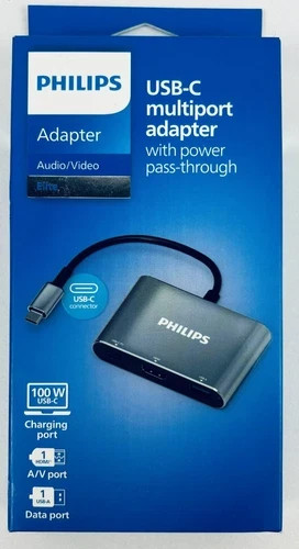 NEW Philips USB C Hub Power Pass Through 3-in-1 Multiport Adapter Elite - D6