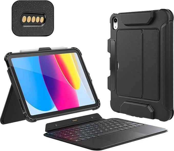 iPad A16/10th Gen Rugged Keyboard Case With Multicolor Backlight & Trackpad