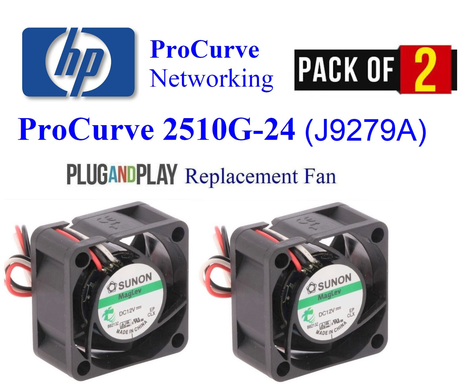 2x Quiet Replacement Fans HP ProCurve 2510G-24 J9279A Low Noise Best Home Office