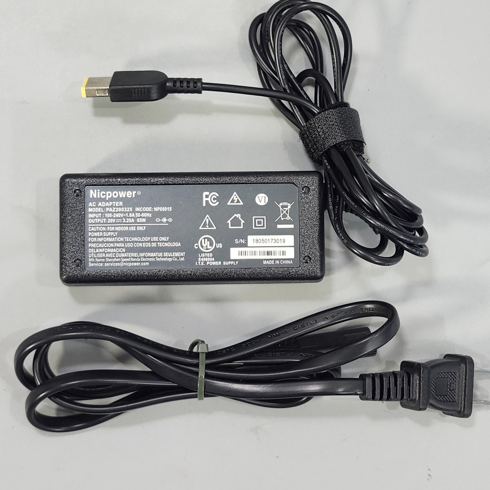 Nicpower AC Adapter PAZ200325 20V 3.25A for Lenovo ThinkPad Yoga IdeaPad PC