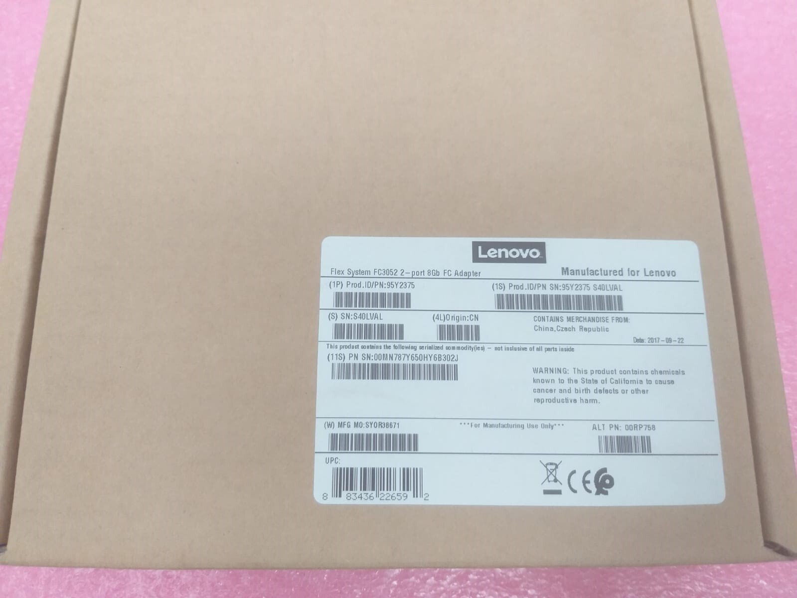 LENOVO 95Y2375 Flex System FC3052 2-port 8Gb FC Adapter 00MN787