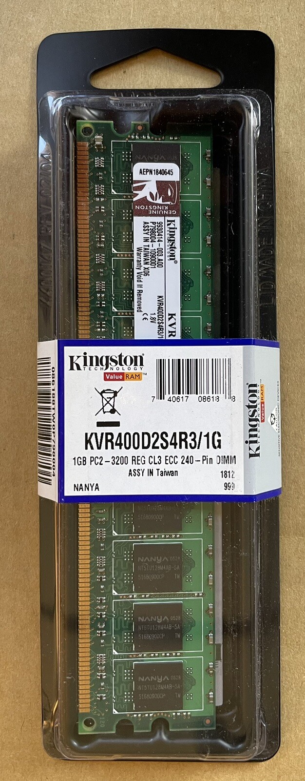 *NEW SEALED* Kingston KVR400D2S4R3/1G PC2-3200 DDR2-400 1GB ECC REG FOR SERVER