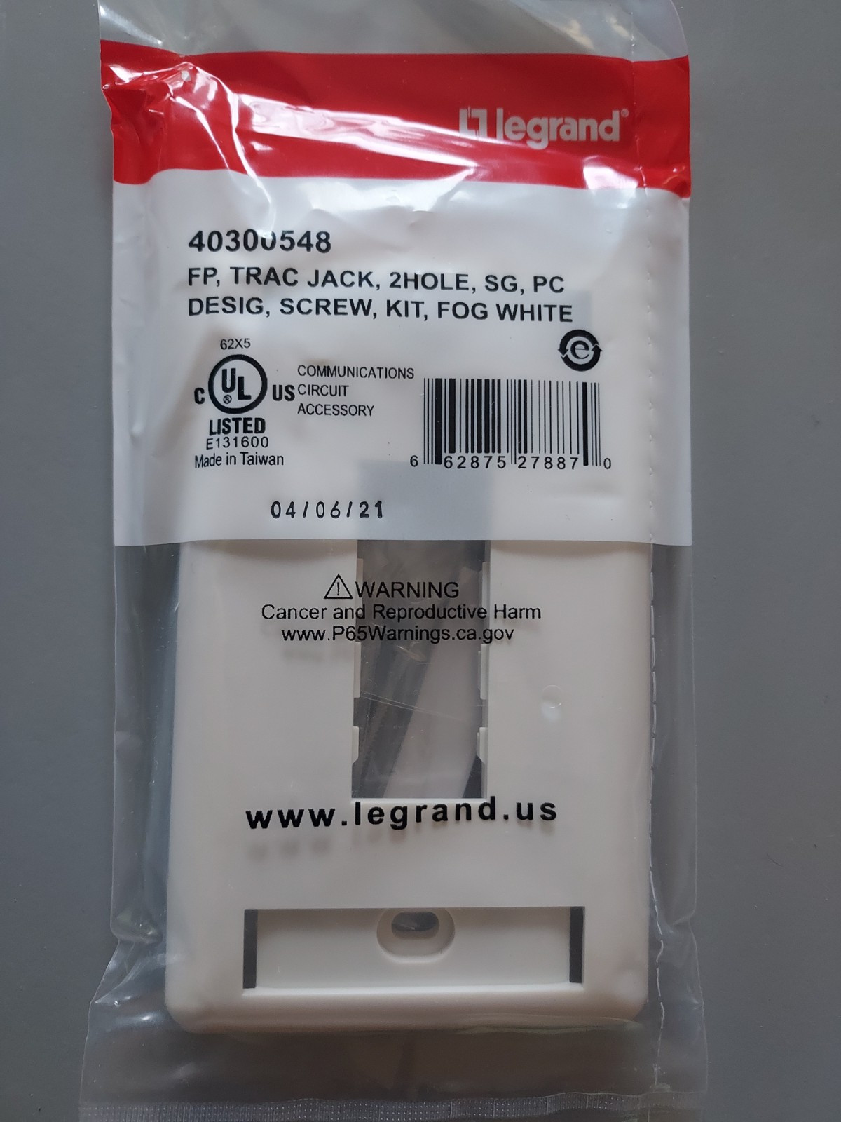 Legrand 2 hole trac jack faceplate Fog White 40300548 88,   lot of 40 new