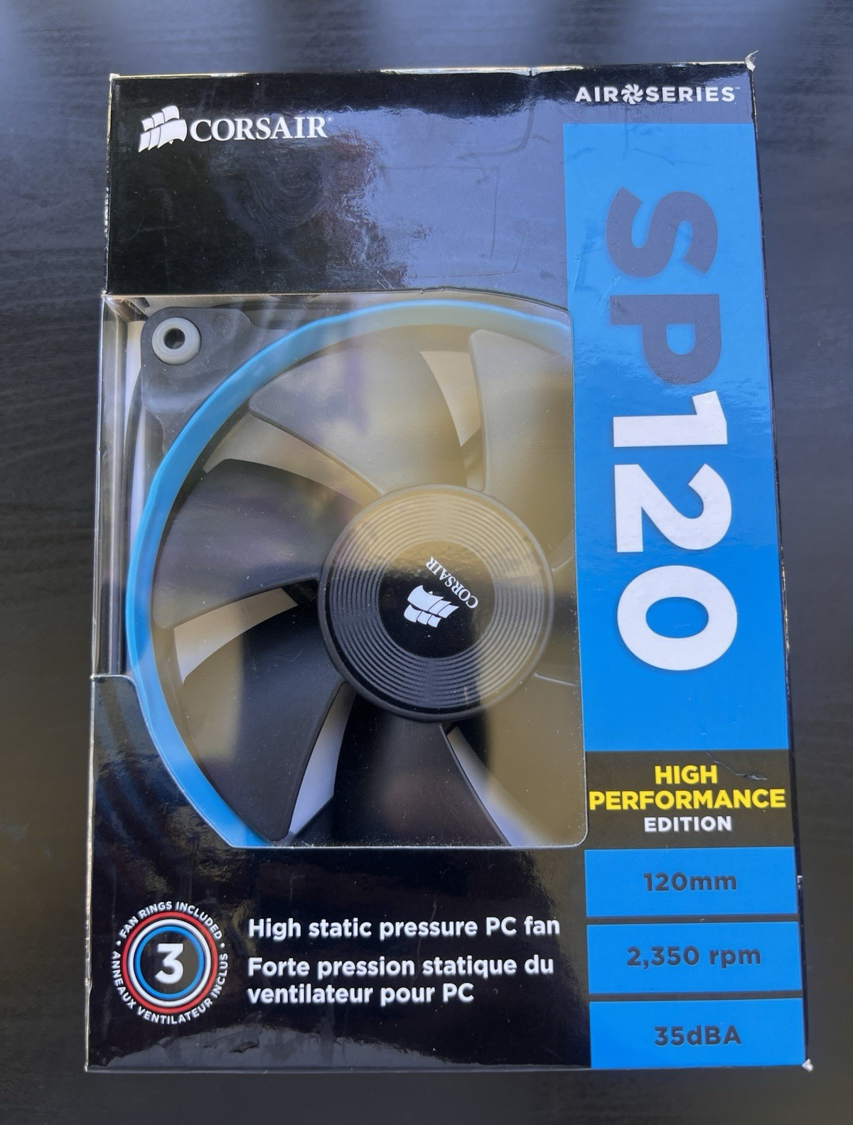 Corsair Air Series SP120 120mm Case Fan 2350 RPM 62.74 CFM 3-Pin Blue LED 2 pack