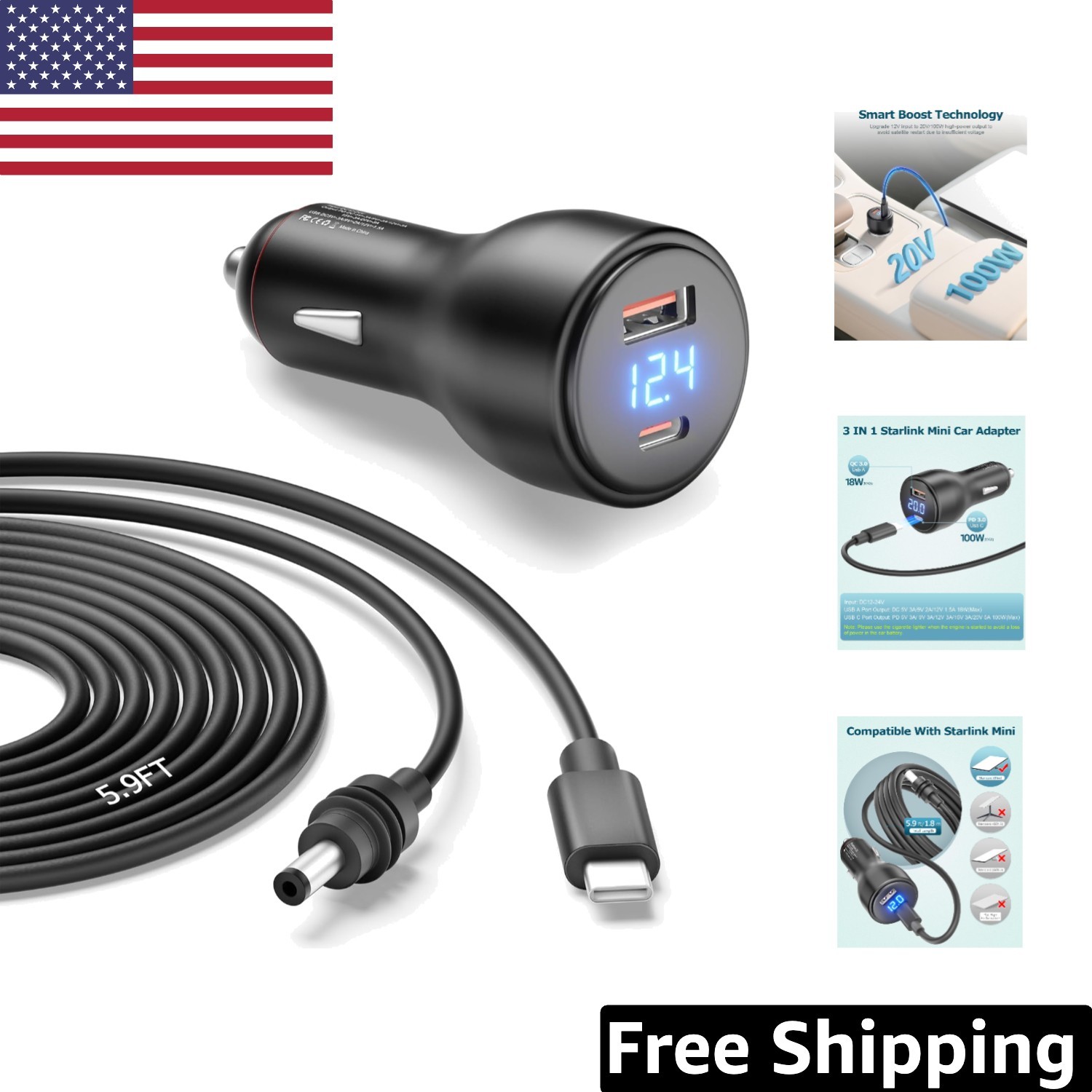 12V to 20V Intelligent Boosting Cable for Starlink Mini: Non-Stop Power Supply