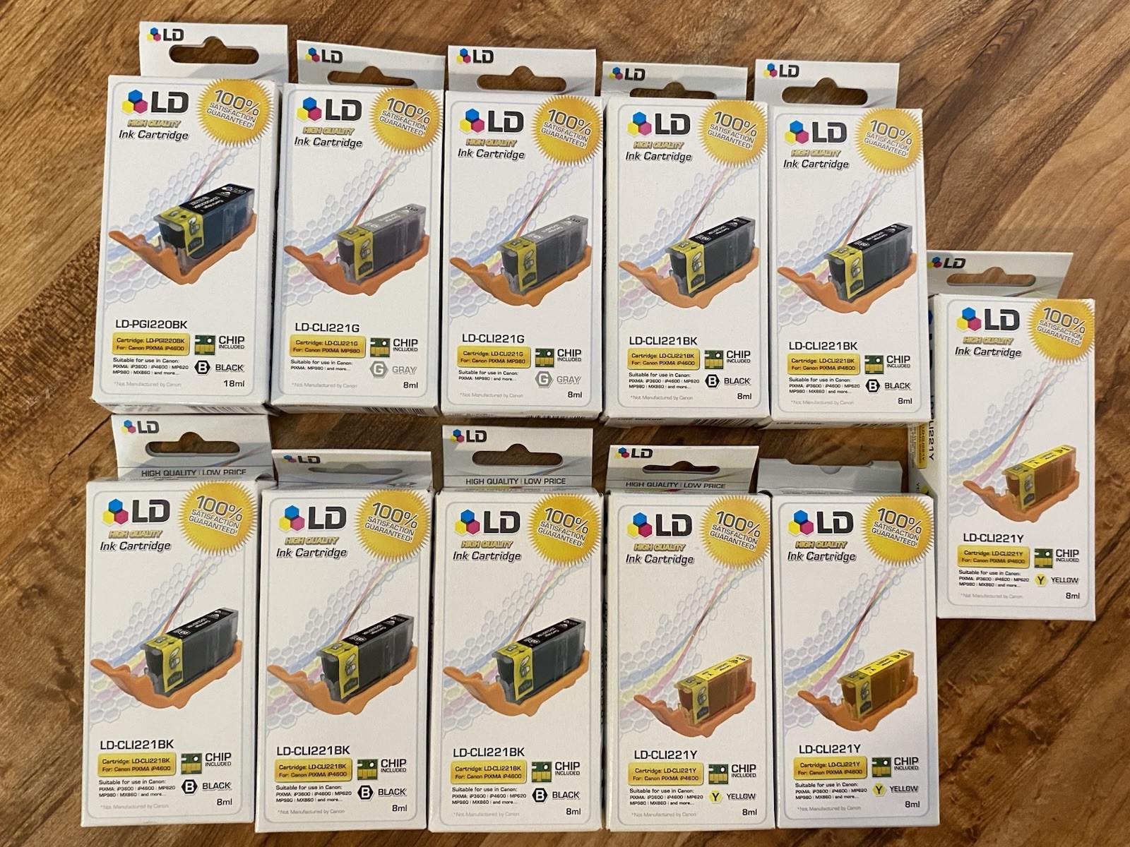 LD Ink cartridges 10 PG1221 Black Yellow Gray + 1 PG1220 Black