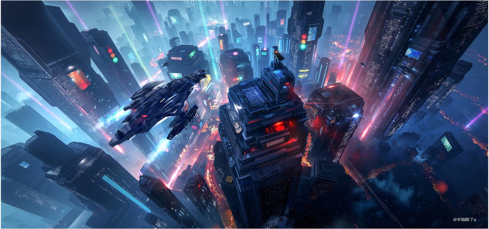 Landscape city futuristic science fiction cyberpunk Custom Gaming Mat Desk