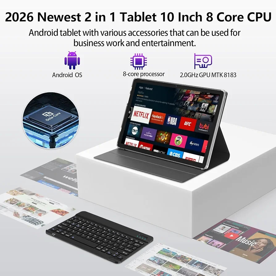 EITOMIN Android Tablet 2026 Latest 10 inch Tablet. 128GB ROM 16GB