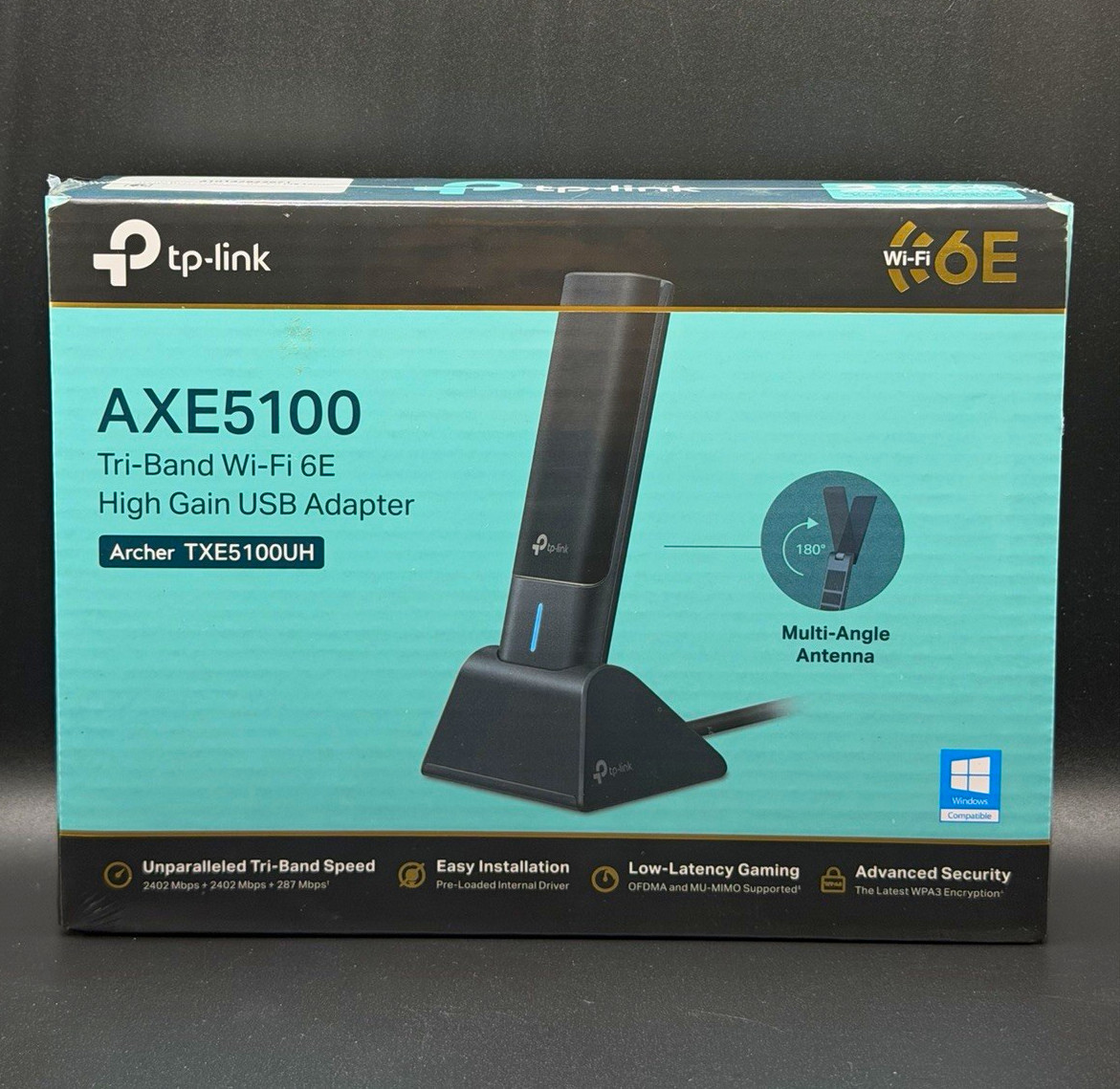 TP-Link AXE5100 Tri-Band Wi-Fi 6E High Gain USB Adapter Archer TXE5100UH. Sealed