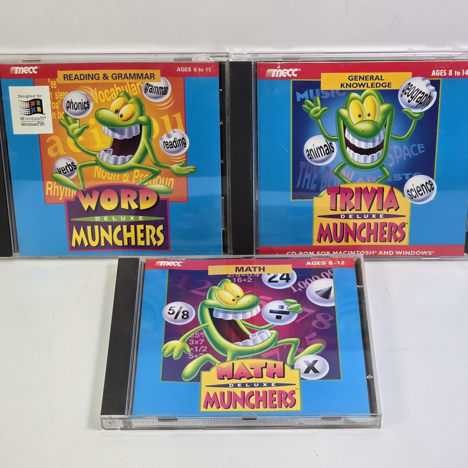 MECC Munchers Deluxe PC Mac CD-ROM Lot - Math Word Trivia - EX/NM Discs Vintage