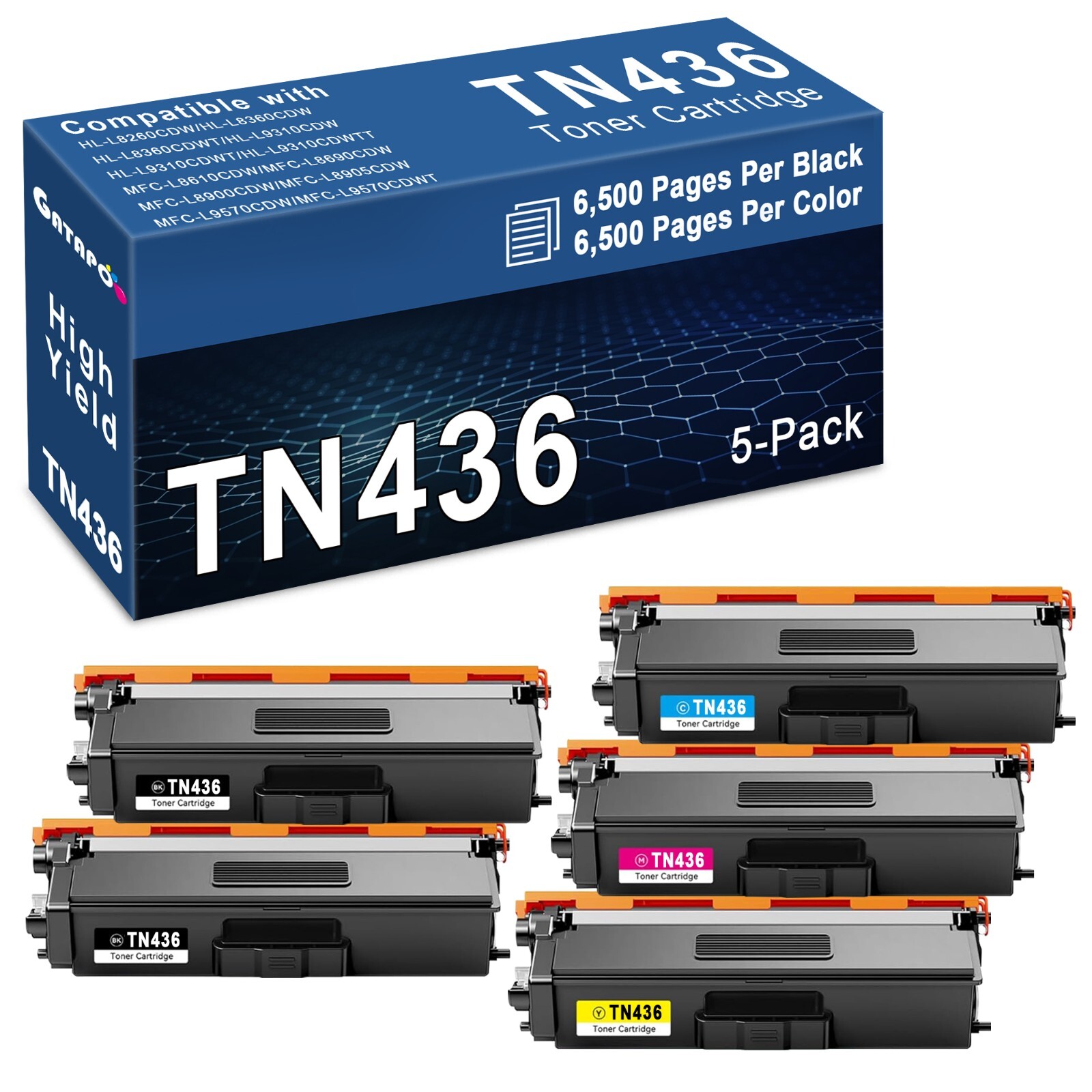 5 Pack TN436 Toner Cartridge TN433 For Brother HL-L8260CDW L8360CDW