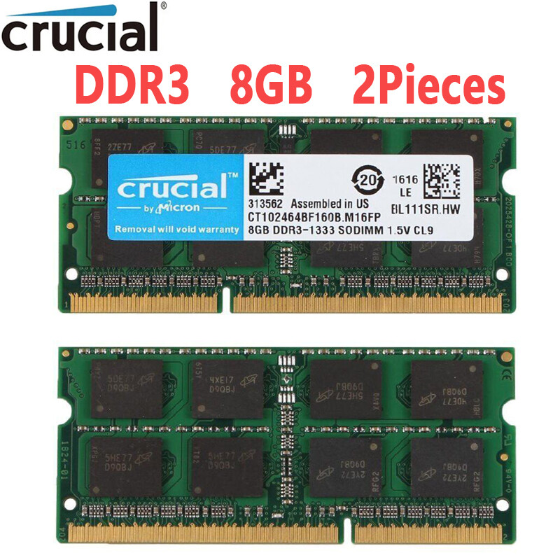 Crucial 16GB 2x 8GB 2Rx8 PC3-10600S DDR3-1333Mhz SODIMM Laptop Memory RAM 1.5V
