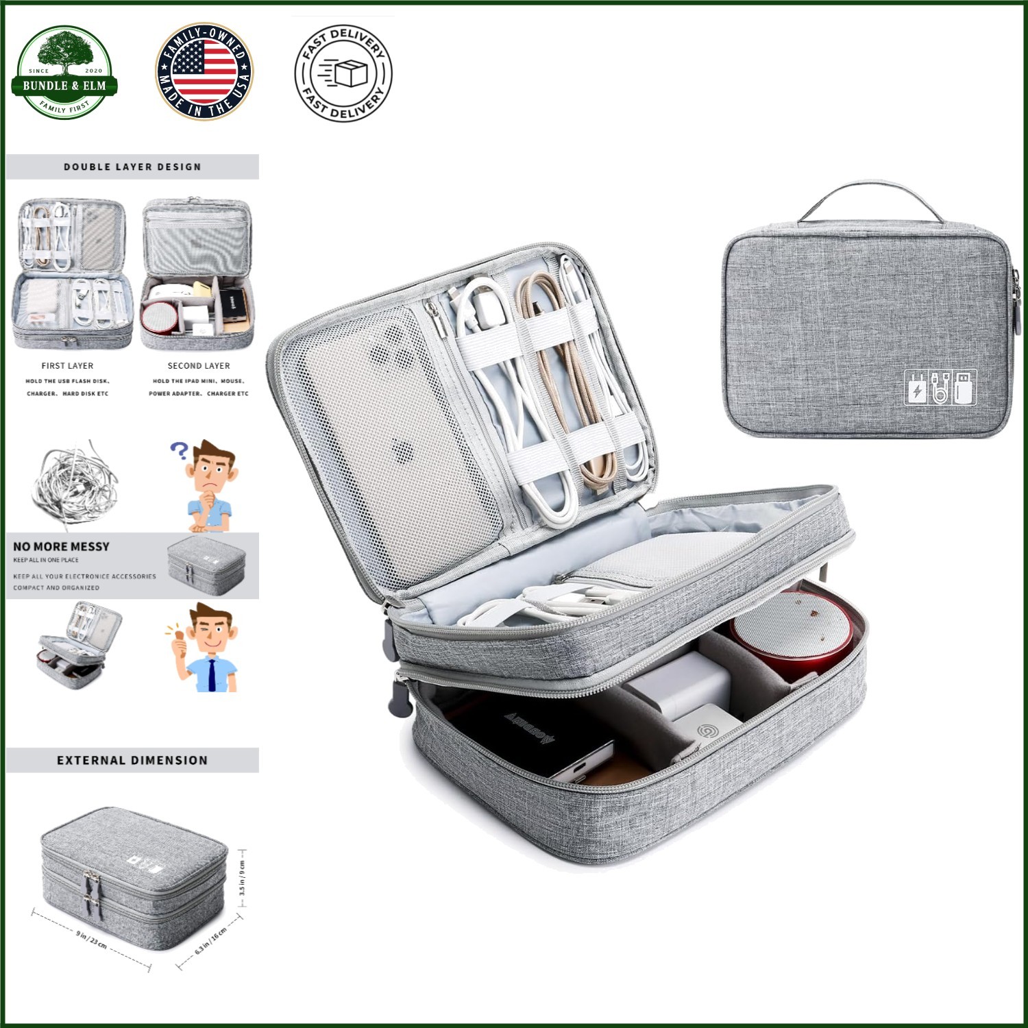 Compact Electronics Organizer Case with Removable Dividers and Water Resistance