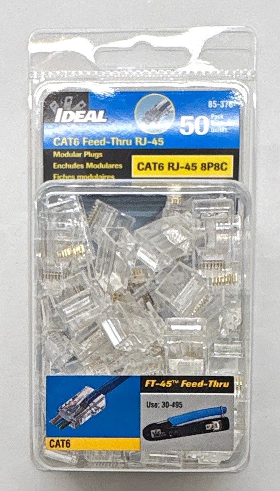 IDEAL 85-376 CAT6 Feed-Thru RJ45 8P8C Modular Plugs 50-Pack Clear