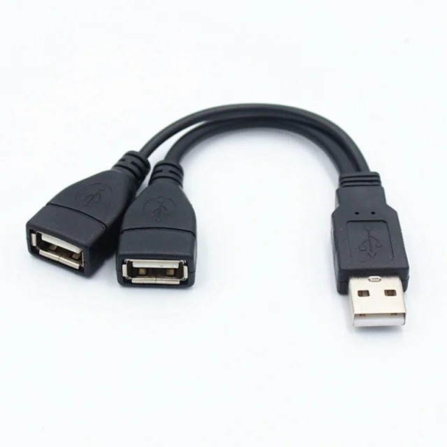1 Male Plug To 2 Female Socket USB 2.0 Extension Line Data Cable Power Adapter 