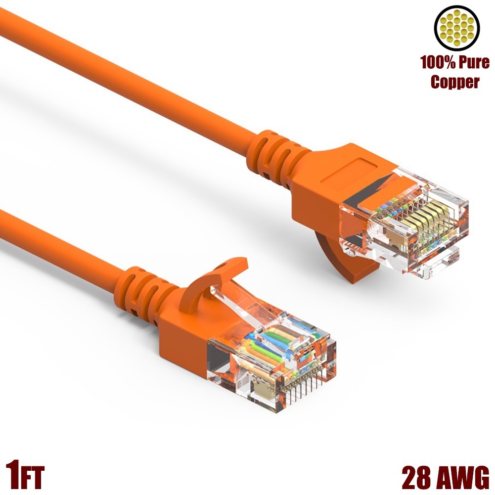 0.5-50FT Cat6A RJ45 SLIM Network LAN Ethernet UTP Cable Gold Copper Wire Orange