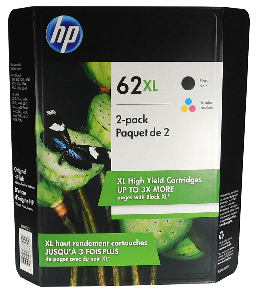 HP 62XL Black and 62XL Color Combo New Genuine