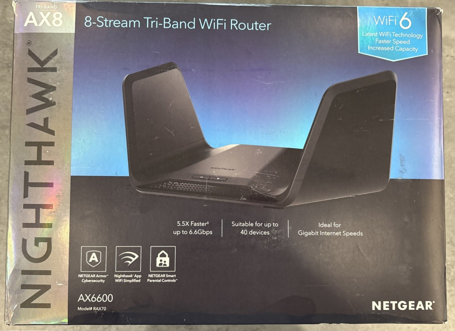 Netgear Nighthawk 8-Stream Tri-Band Wifi Router AX6600 (rax70-100nas) OPEN BOX