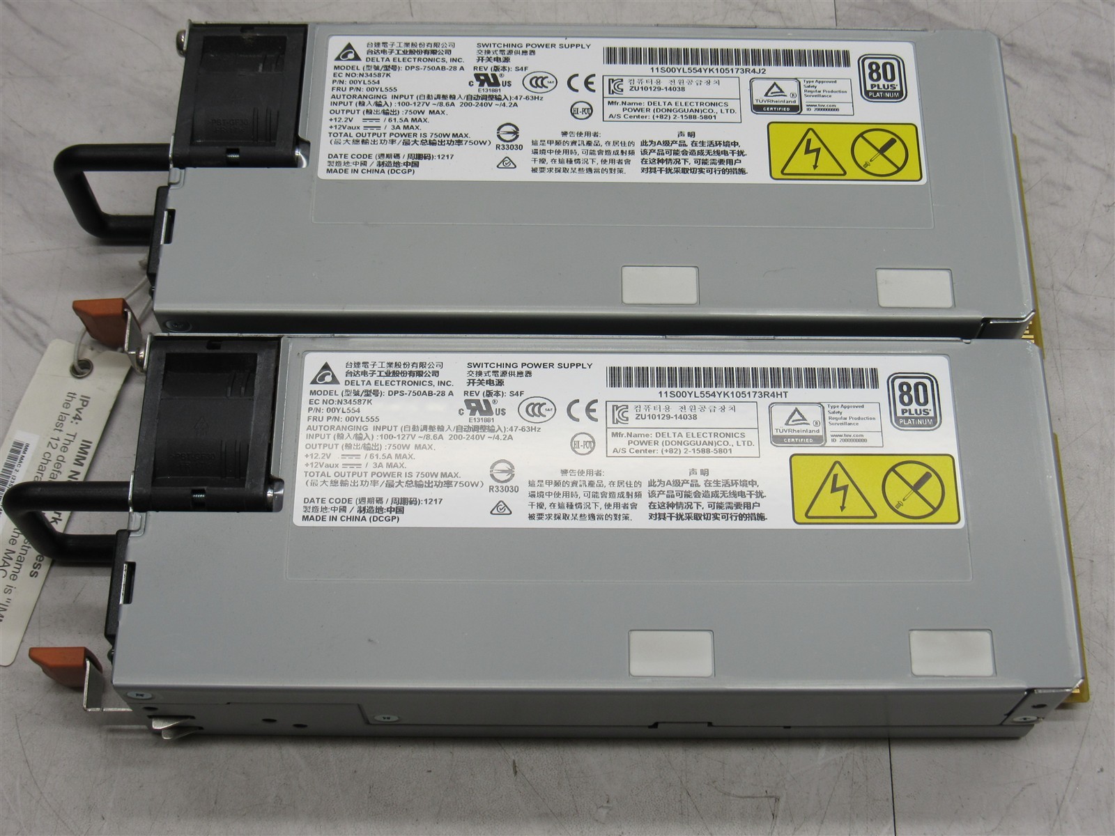 2 LOT - IBM X3650/3500 M5 94Y8144 94Y8199 Power Supply 750W Delta DPS-750AB-28A