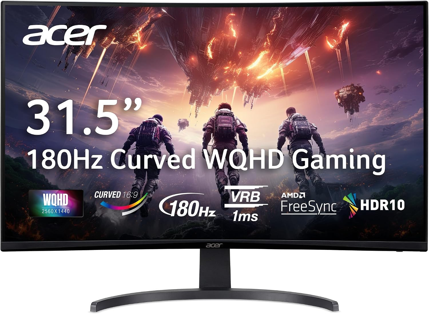 Acer Nitro 31.5In QHD 2560X1440 Curved 180Hz Gaming Monitor EDA323QU S3