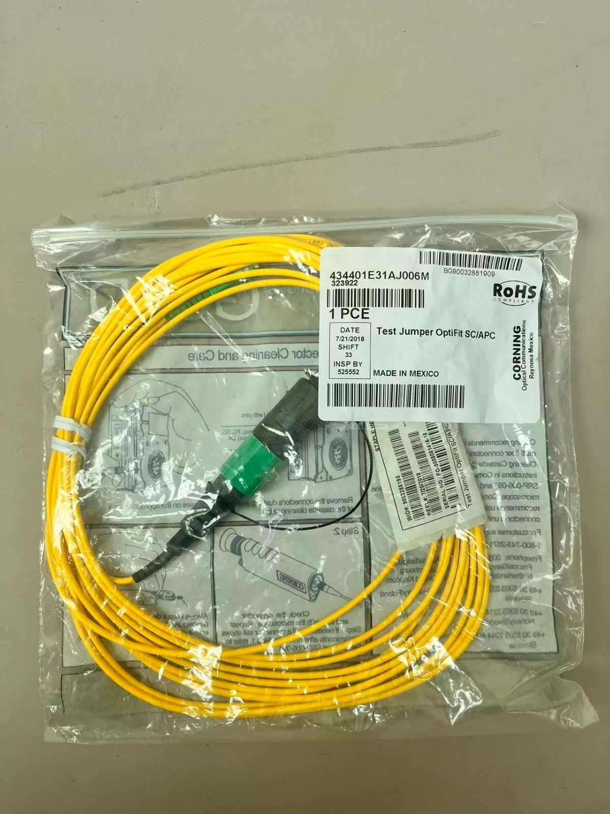1 Pcs Corning 434401E31AJ006M test Jumper Optifit 1 F Single-mode SC/APC 6M