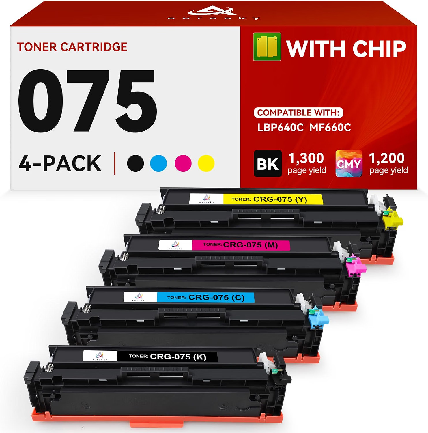 Chip 4-Pack Toner 075 BCMY 075H Canon Compatible BN Black Cyan Magenta Yellow