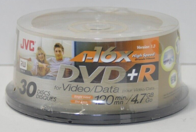 Jvc DVD+R 16x 120 Min 4.7 Gb Video/Data 30 disc New Sealed
