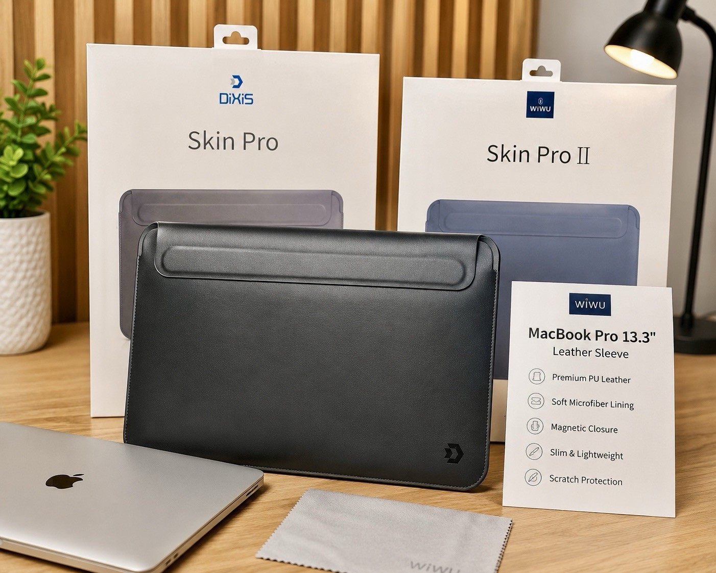 WIWU/DIXIS Skin Pro Sleeve for MacBook Pro 13.3" PU Leather Magnetic. Grey color
