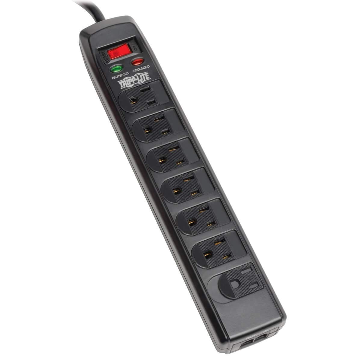 Eaton Tripp Lite TLP706TELC 7 Outlet Surge Protector 7 + TEL, Black