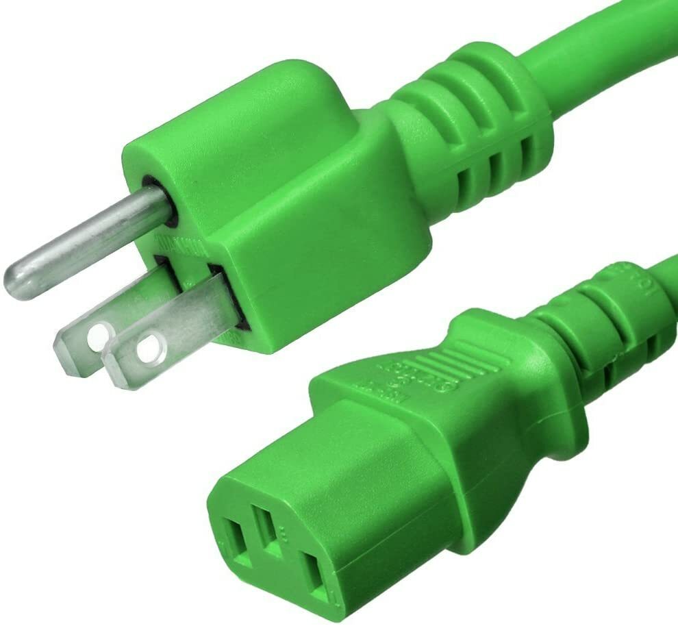 5 PACK LOT 6ft 5-15P - C13 Green Power Cord 18AWG 10A/1250W 125V 3-Prong 2M
