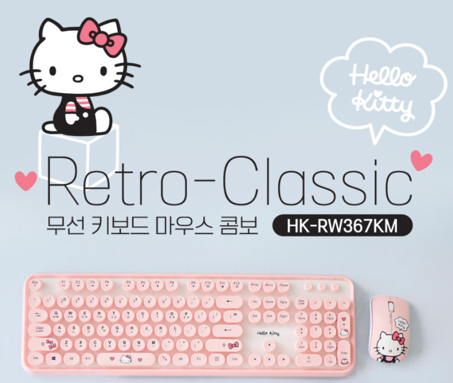 [Hello Kitty] Hello Kitty Wireless Keyboard Mouse Set Retro Typing Keyboard