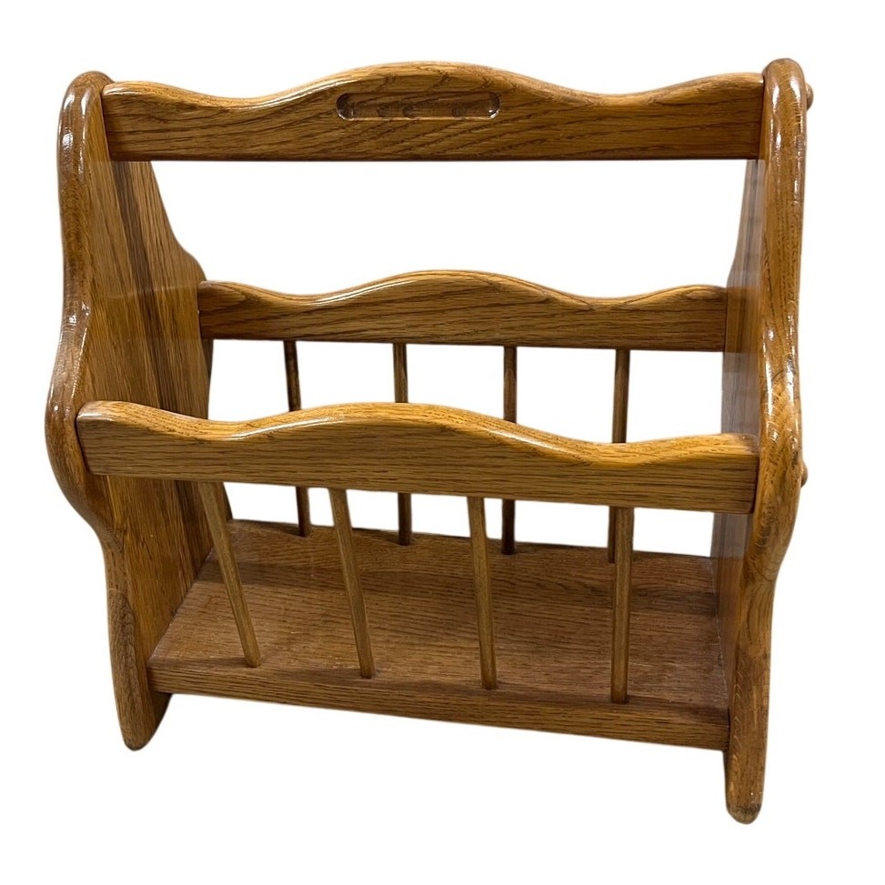 Vintage Oak Magazine Rack Wood Holder