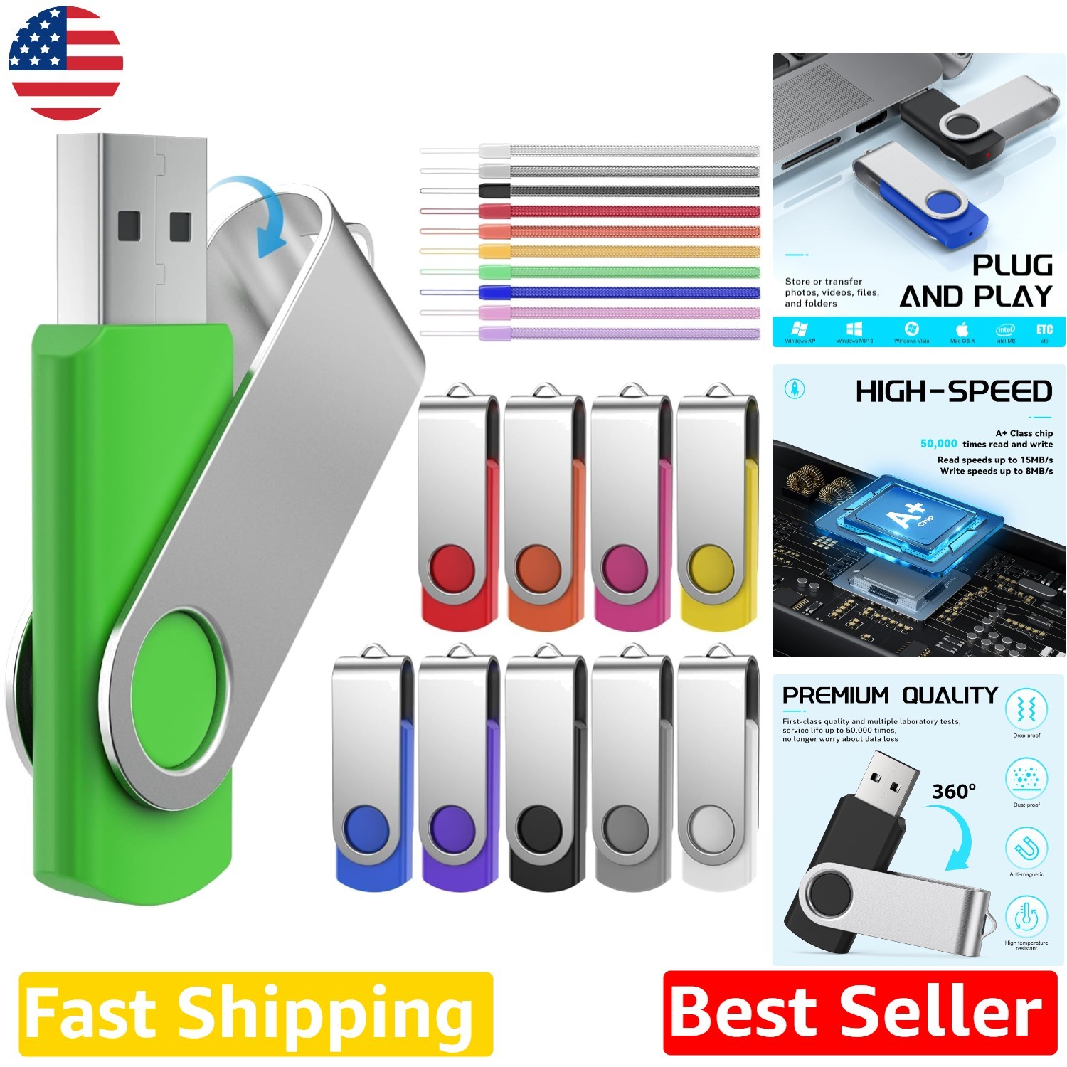 Bulk 64GB USB 2.0 Flash Drives - 10 Pcs Multicolour, Fast Data Storage