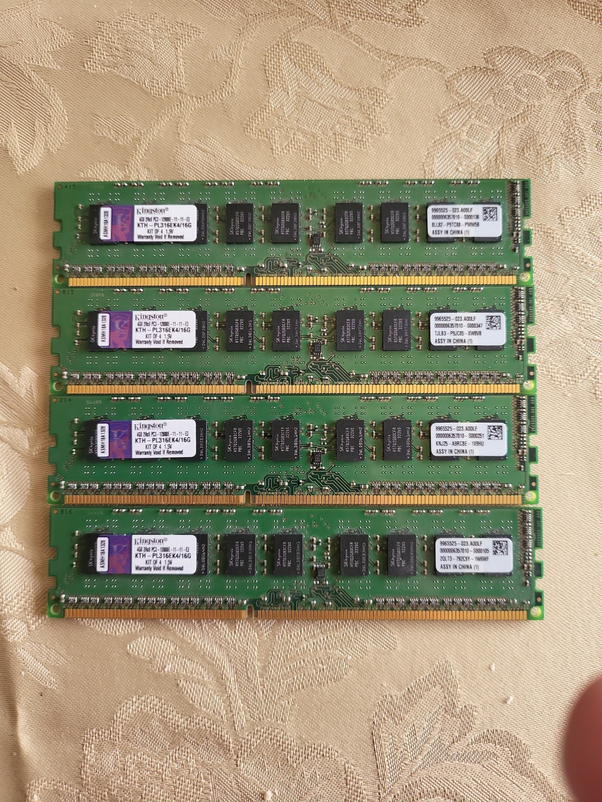 16GB (4x 4GB) Kingston DDR3 1Rx8 PC3L-12800E-11-12-D1 KVR16LE11S8/4 Ram (Used)