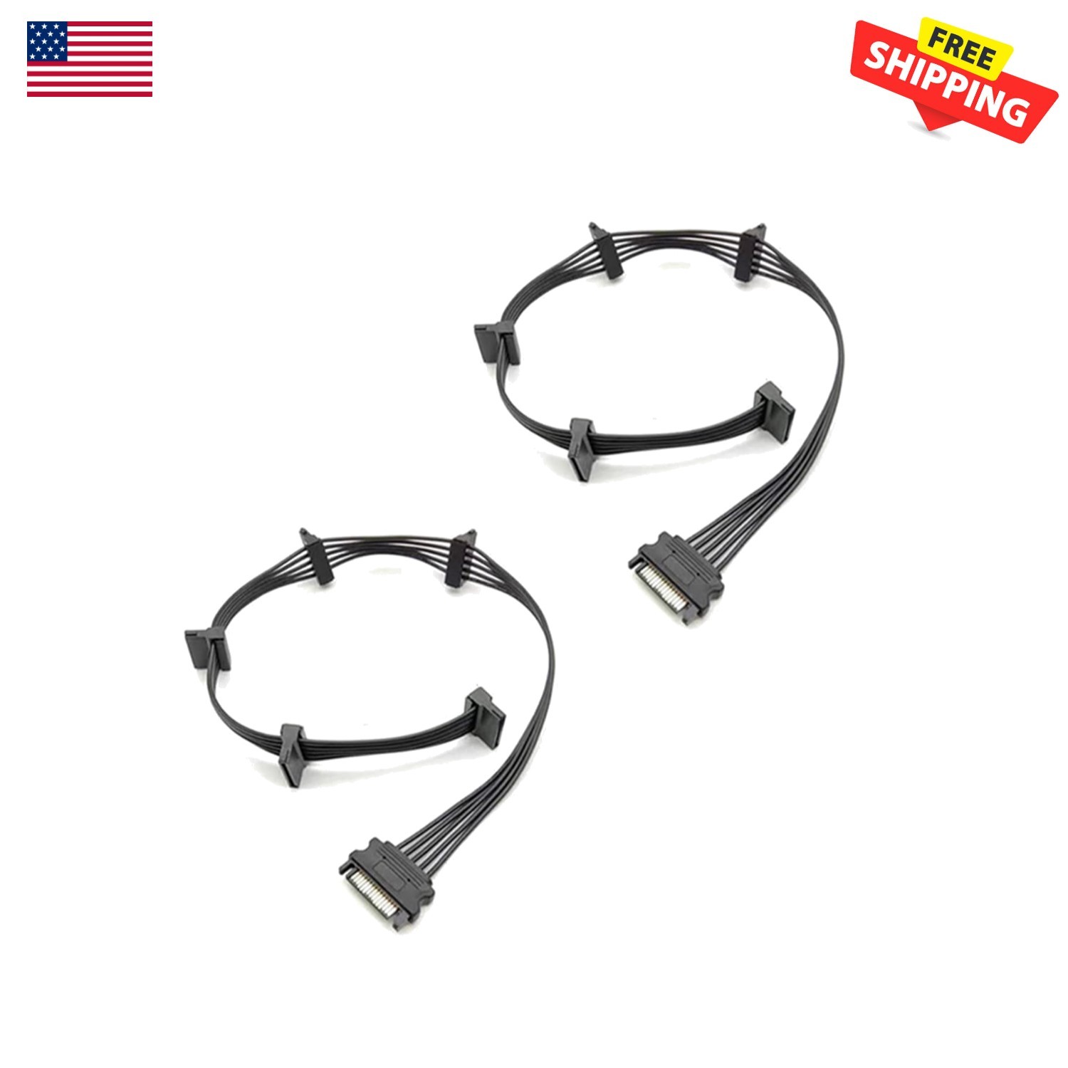 2 Pack 15-Pin SATA Power Splitter - Connect 5 Hard Drives, High-Speed Cables