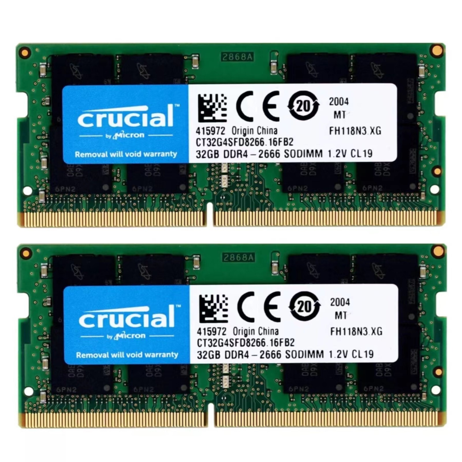 Crucial 64GB Kit 2x32GB DDR4 2666Mhz SODIMM Laptop CL19 Memory Ram CT32G4SFD8266