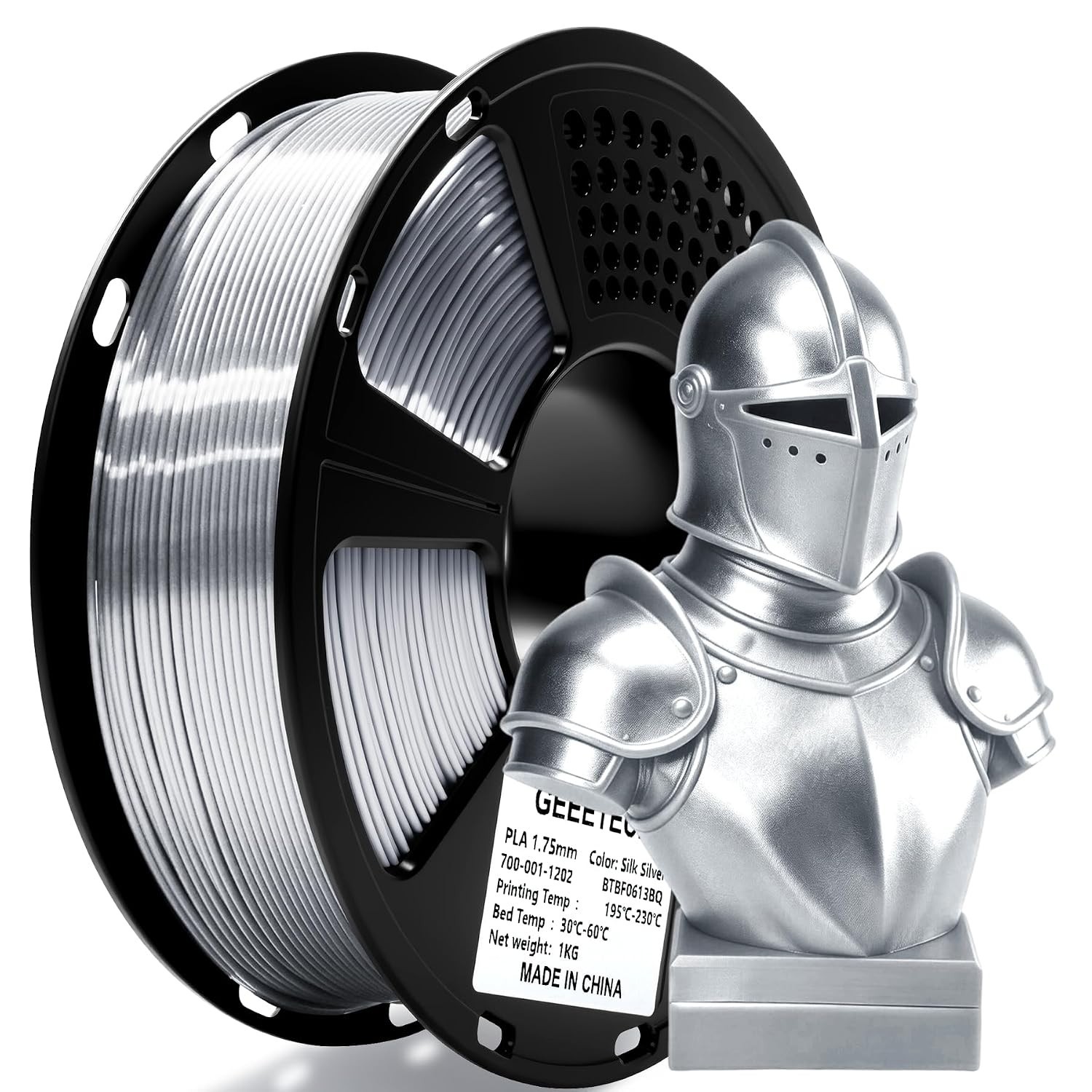 Silk Silver PLA 3D Printer Filament 1.75mm 1kg Spool