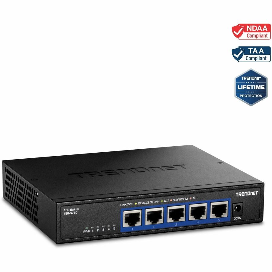 TRENDnet 5-Port 10G Switch, TEG-S750, 5 x 10G RJ-45 Ports, 100Gbps Switching