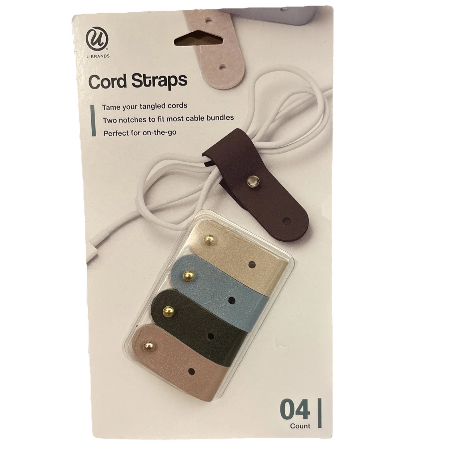 U Brands 4-Count Vegan Leather Cord Straps Organizer Cable Management NEW