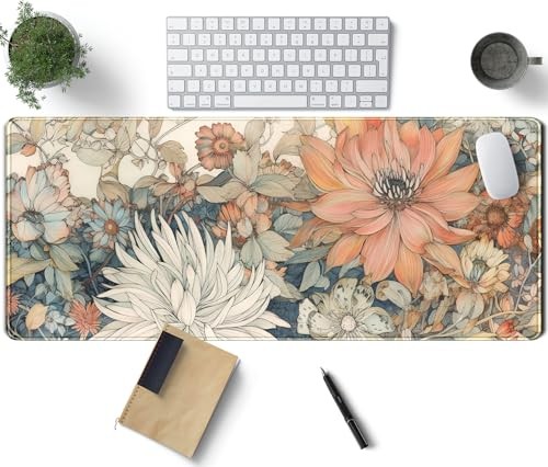Japanese Minimalist Floral Desk Mat Aesthetic Flowers XL Large Extended Gaming M