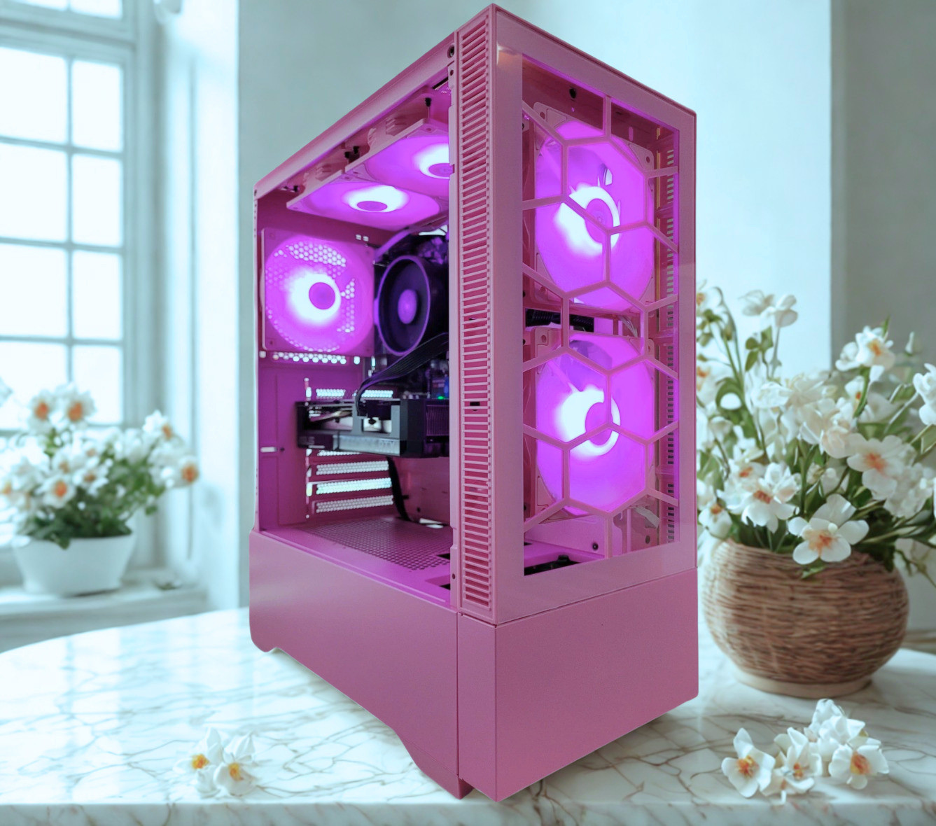 ARGB PInk Gaming Desktop PC Intel i7 4.1Ghz 64GB RAM 1TB SSD RTX 5060 Win11 Wifi