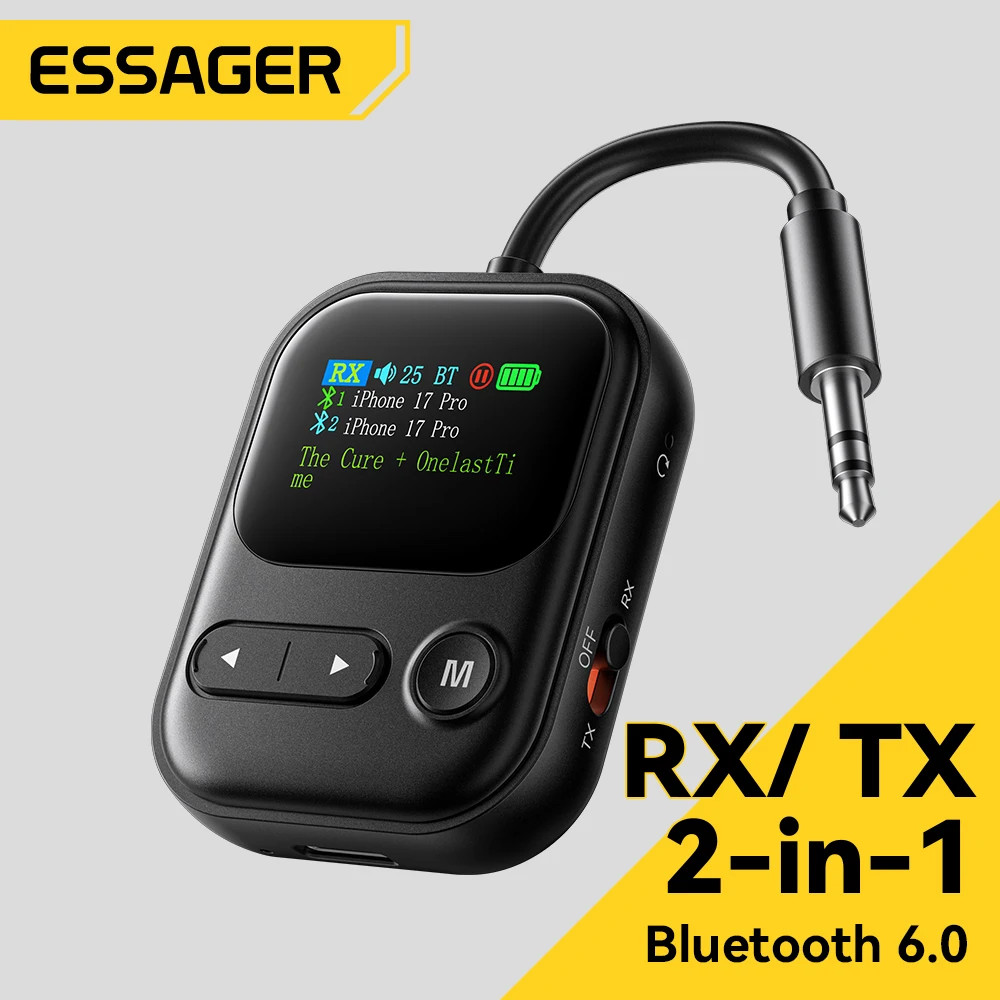 Essager Bluetooth 6.0 Audio Receiver/Transmitter With Mic 3.5mm Jack LCD Display