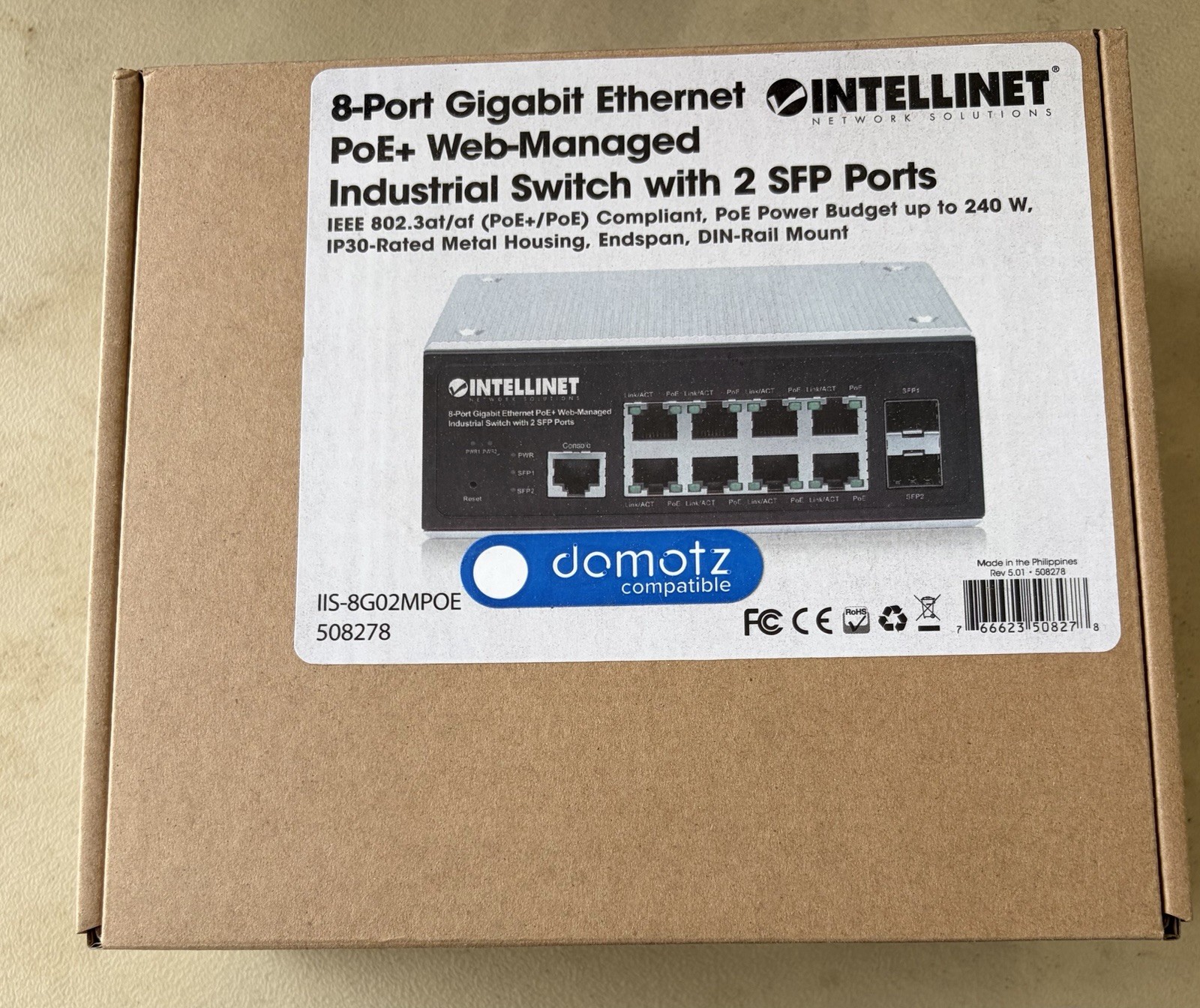 Intellinet 8-Port Gigabit PoE+ Web-Managed Industrial Switch W/ 2 SFP Ports NIB